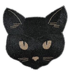 BLACK CAT Beaded Placemat 14" Spooky Halloween Decor CHRISTIAN LACROIX  New